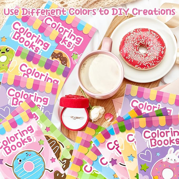 24Pcs Donut Coloring Books for Kids Bulk Cute Mini Coloring Booklet DIY Art Drawing Book with Dessert Doughnut for Toddlers Birthday School Party Favors Goodie Bag Filler