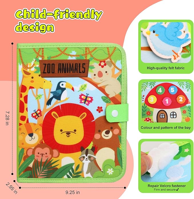 Busy Book for Toddlers 1-3 Montessori Toys for 1 2 3 Year Old - Farm Busy Board Educational Learning Sensory Toy for Boys Girls - Christmas Birthday Gifts for Toddlers Travel Toys for Airplane Car