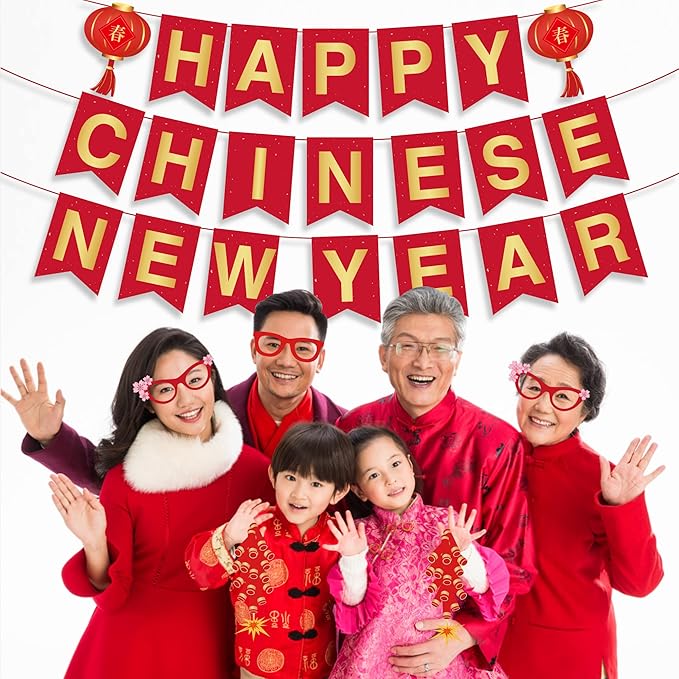 CC HOME Chinese Spring Festival Banner Party Decoration, Red Snake Year Theme Party Supplies Spring Festival Gala Boys Girls Kids Home Classroom Baby Showers Birthday Party Decorations Hanging Flags