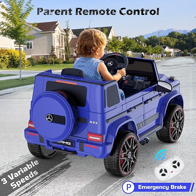 ANPABO Licensed Mercedes-Benz G63 Car for Kids, 12V Ride on Car w/Parent Remote Control, LED Headlights, Music Player/Bluetooth & Horn, Soft Start, Low Battery Prompt, Kids Electric Car, Blue
