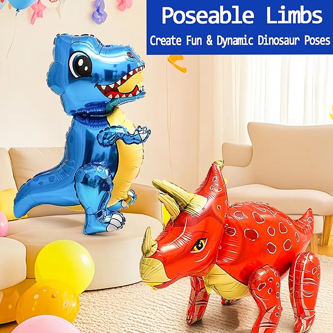 LilyZheng 5-Pack 3D Dinosaur Balloons Self-Standing Foil Balloons Inflatable Dino Party Decorations for Kids Birthday Jurassic Theme Dinosaur Birthday Supplies
