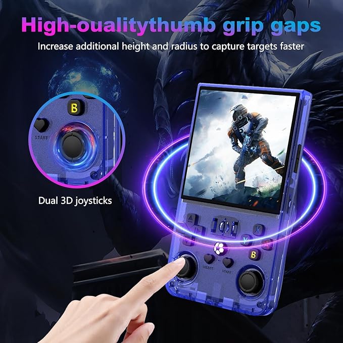 R36MAX Retro Handheld Game Console, 4.0 Inch 720x720 IPS Screen, 128GB Built-in 22000+ Classic Game, Portable Hand Held Open Source Linux System, 4000mAh Battery Retro Gaming Console(Blue 128GB)
