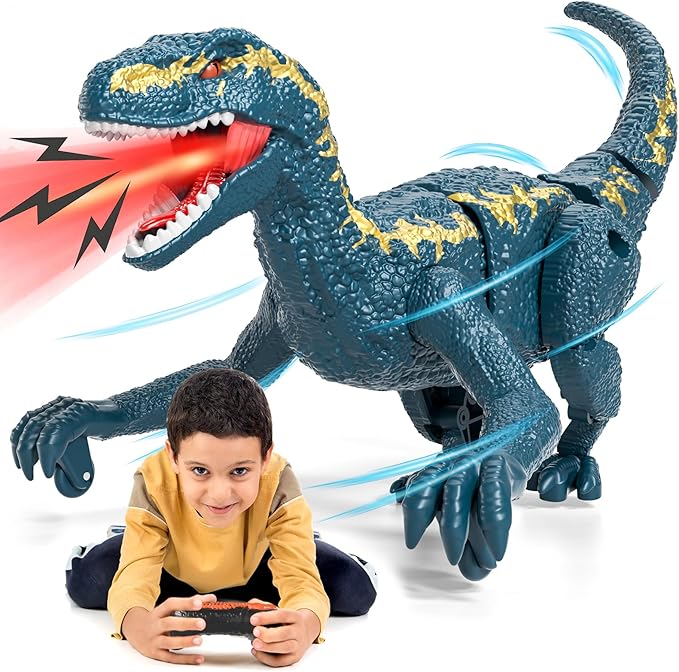 Remote Control Dinosaur Toys for Kids 3-5 5-7, One-Key Demo Simulated Jurassic Velociraptor Dino Toys for Kids Boys with Light & Sounds, Dinosaur Toys Gifts for 3 4 5 6 7 8 Years Old Boys