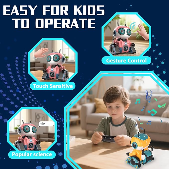 Robot Toys for Boys Girls, Rechargeable RC Robot with Intelligent Programming Function, Gesture Sensing,Auto-Demonstration, Gift for Kids Age 3+(Pink)