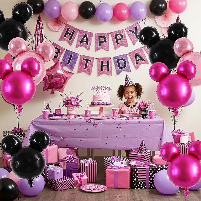 Vuzvuv 12pcs 24 Inches Mouse Head Foil Balloons, Rose Red Pink Mouse Shaped Balloon for Birthday Party, Baby Shower,Theme Party Decoration,Graduation Party Supplies
