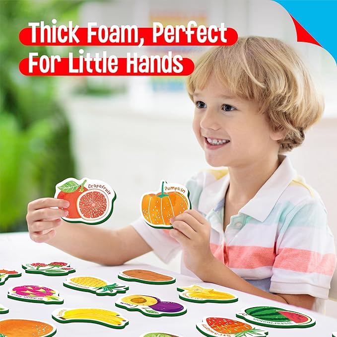 35 PCS Fruit & Vegetable Magnets, Adorable Magnetic Fruits Veggies Thick Foam Fridge Magnets Cute Educational Learning Toys for Toddles Kids