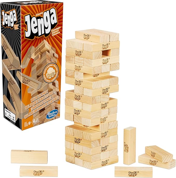Hasbro Gaming Jenga Game | The Original Wood Block Game with Genuine Hardwood Blocks | Stacking Tower | Ages 6+ | 1 or More Players | Party Games for Kids | Family Games