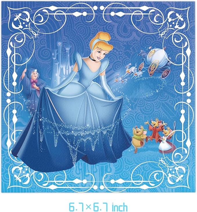 41Pack Cinderella Party Supplies include 7"10Pcs and 9" 10Pcs plates, 20 napkins Tablecloth for Cinderella birthday party decoration