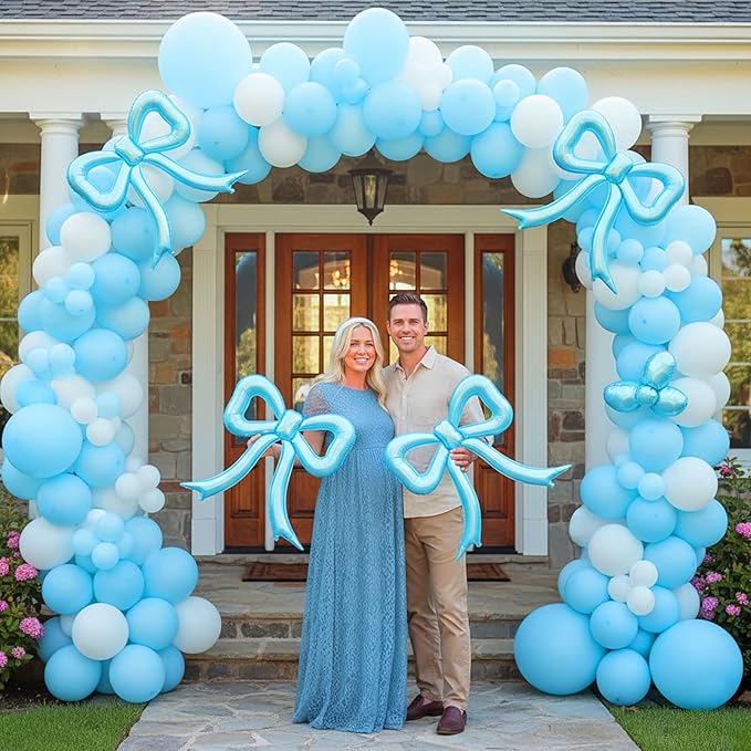 5 Pcs blue Balloons Bow Party Decorations for Bow Birthday Decorations Giant Foil Balloon for boy Baby Shower Bridal Engagement Wedding Decor Bachelorette Party Supplies