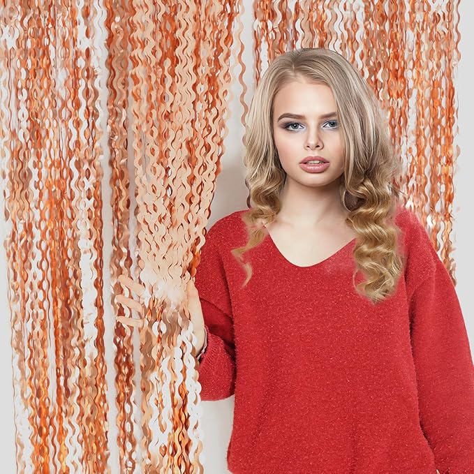 4 Pack Rose Gold Foil Curtain Birthday Decorations - 3.3x6.6ft Wavy Tinsel Foil Backdrop Party Streamer Party Supplies Background | Tinsel Curtain Backdrop for Parties