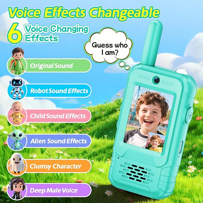 Video Walkie Talkies for Kids, 2 Pack Rechargeable Kids Walkie Talkies Long Range with Flashlight Outdoor Christmas Birthday Toddler Toys Gifts for 3-12 Year Old Boys Girls for Outside, Camping Travel