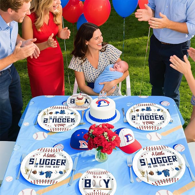 Grencian 96 Pcs Baseball Baby Shower Party Supplies It‘s A Boy Paper Plates Napkins A Little is on The Way Plates Baseball Theme Baby Shower Party Decorations for Boy Serves 24