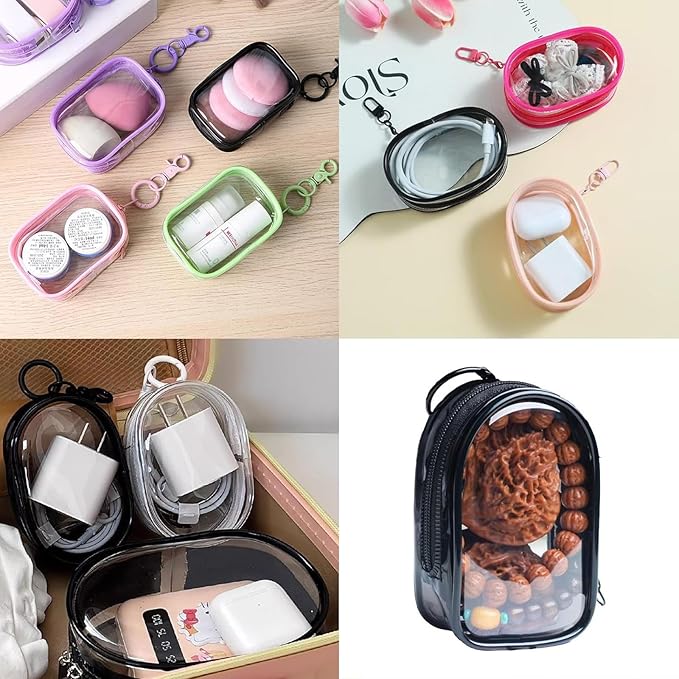 2Pcs Clear Display Case for 17/15cm Plush Doll -Portable Storage Bag with Keychain, Waterand Dust-Resistant,Protective Cover for Collectible Toys,Jewelry,Cosmetics,Ornaments,Data Line (White+Black)