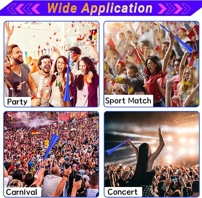 Collapsible Stadium Horn 24 Inch Vuvuzela Plastic Trumpet Horn Blow Horn Noisemakers Loud Sound Soccer Horn Cheer Horn for Sporting Events Graduation Games School Party Supplies Favors Accessories