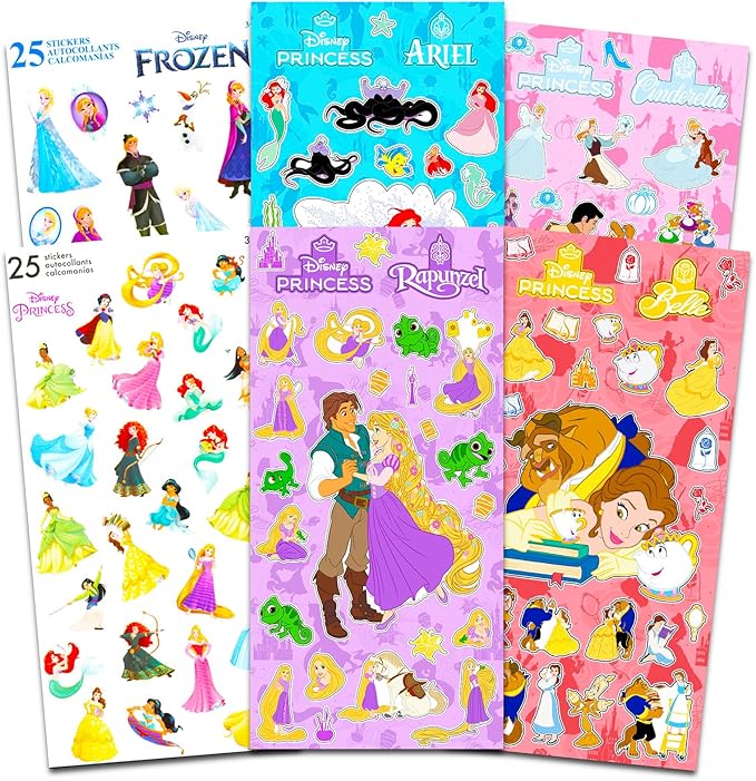 Disney Princess Stickers Ultimate Set - Bundle with 150 Stickers Featuring Frozen, Cinderella, Ariel, and More | Disney Princess Party Favors for Girls
