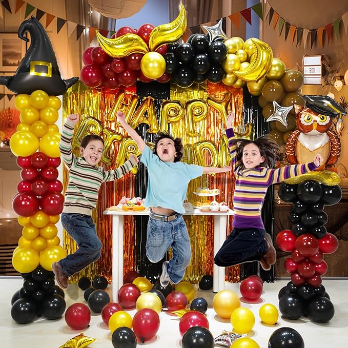 Magical Wizard School Theme Birthday Party Decorations Supplies, Burgundy Black Gold Balloon Garland Arch Kit Birthday Banner Kit for Boys Girls Baby Shower-247 Pcs
