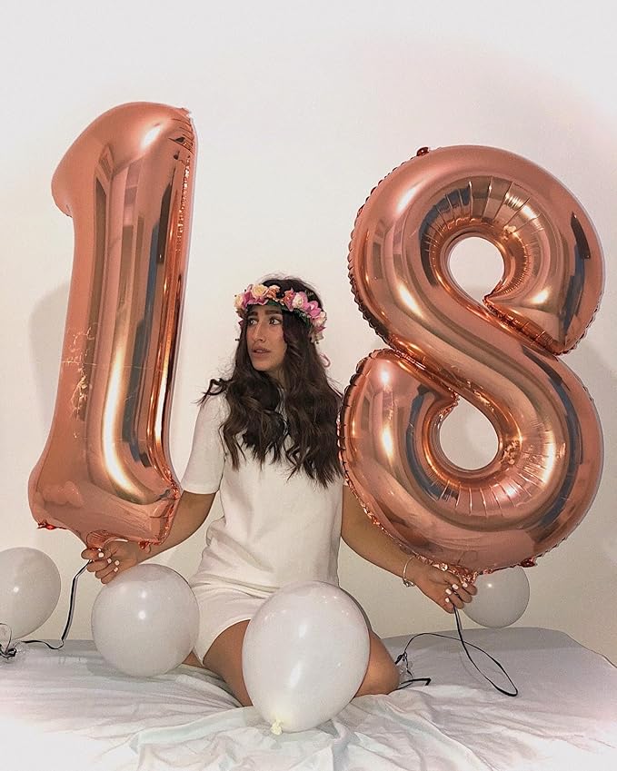 Rose Gold Number 14 Balloon 40 inch, 14 Number Balloons, 14th Birthday Decorations for Girls Boys, 14 Year Old Rose Gold Party Supplies