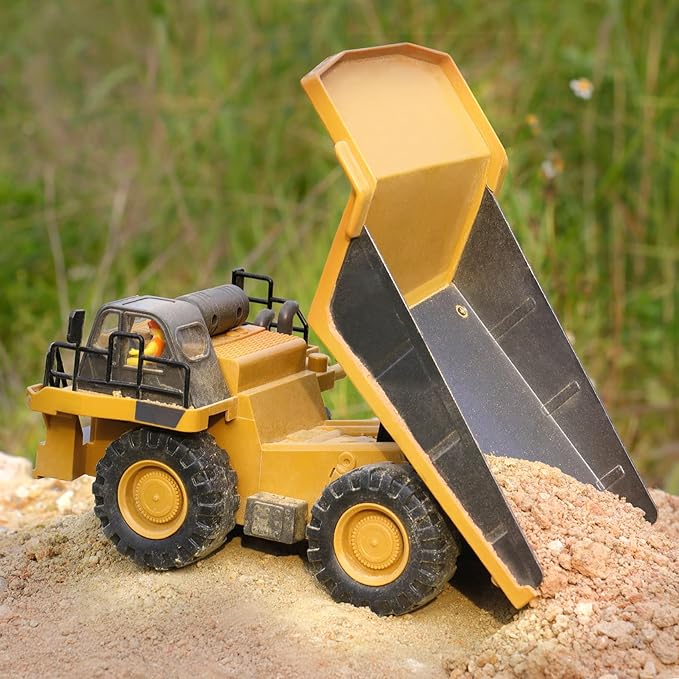 PREPOP Kids' RC Dump Truck Toy - Remote Control Construction Truck with Metal Bed, Lights & Sounds, for Boys Ages 6-10 Years and Up