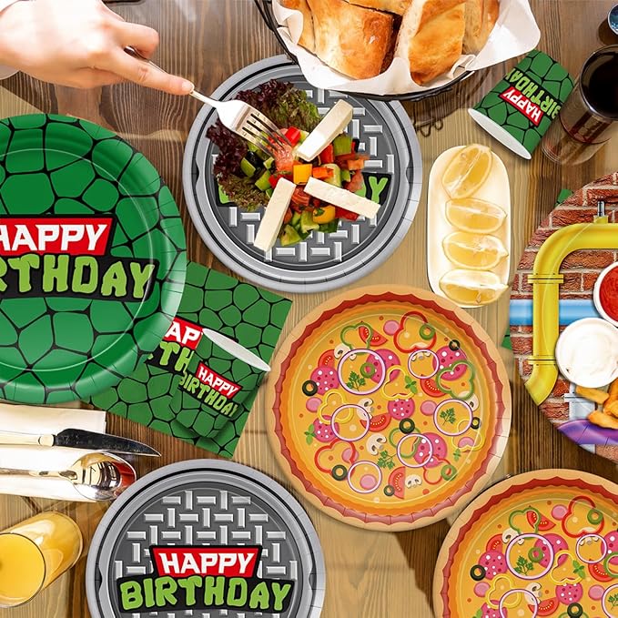 120pcs Turtle Party Decorations Plates Napkins Disposable Paper Cups Tableware Set Cartoon Birthday Party Supplies for Boys Girls Birthday Decor 30 Guests
