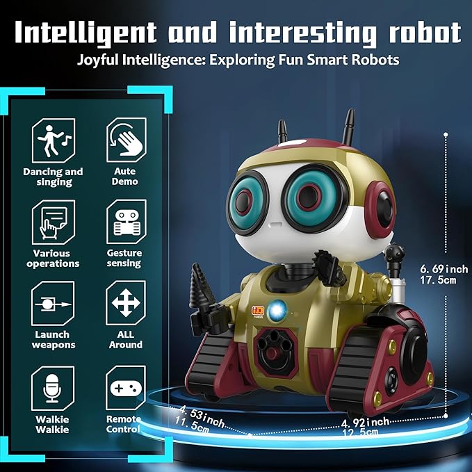 Robot Toy for Kids, Rechargeable Remote Control Robot, Intelligent Programming Function, Gesture Sensing, Auto-Demonstration of Music and Dance, Fun Gift for Boys Girls(Gold)