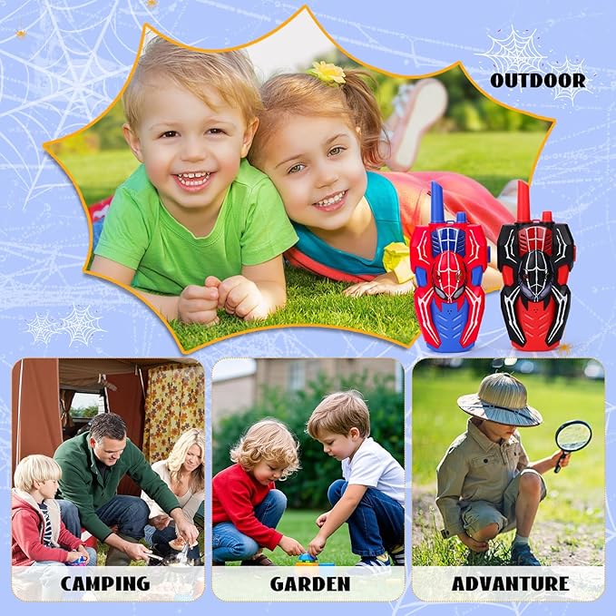 Kids Walkie Talkies Toys for 4 5 6 Years Old Boys,Spider Toy Gifts Age 4 5 6 7 8 Toddler Walkie Talkies 2 Pack with Lanyard for Outdoor Garden Hiking Camping Play Boy Girls Birthday Presents