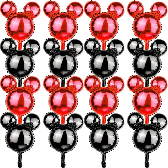 24 Pcs Mouse Head Foil Balloons Red Mouse Birthday Mylar Balloons Party Supplies Kit Black Mouse Aluminum Foil Balloon for Kids Birthday Baby Shower Theme Party Decoration Supplies Photo Props,18"