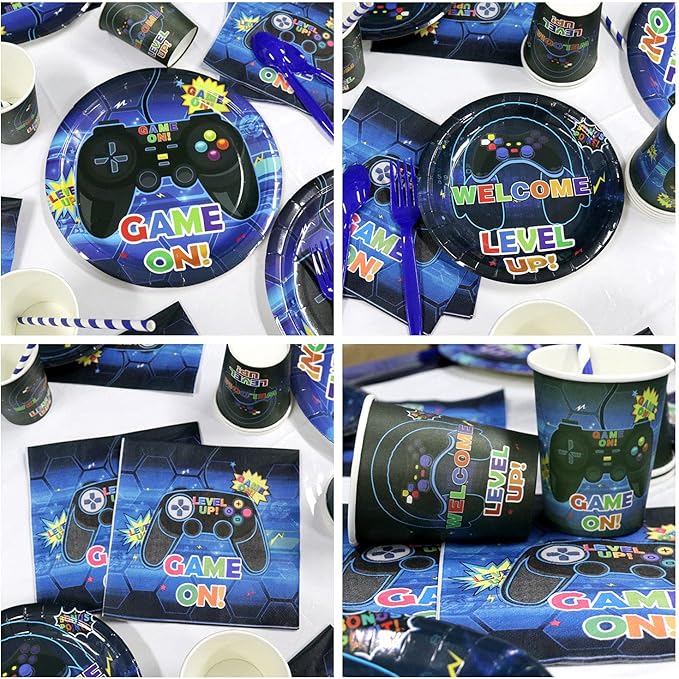 Video Game Party Supplies - Game Birthday Decoration Kit for Boys, Including HAPPY BIRTHDAY Banner, Plates, Cups, Napkins, Tableware, Tablecloths, for Kid Birthday Decoration - Serves 20