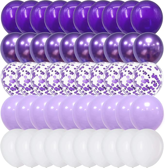 Togvu Balloon Purple and White, 60 Packs 12 Inch Dark Light Metallic Chrome Confetti Balloons Set for Girls Women Wedding Birthday Baby Shower Bridal Bachelorette Decorations