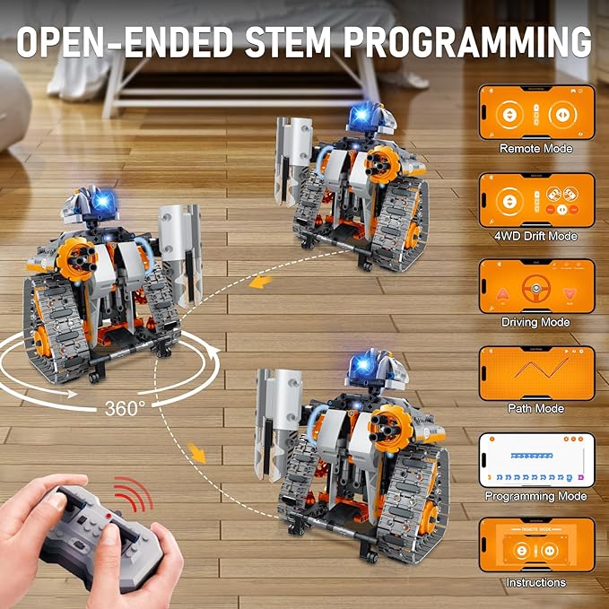 5 in 1 STEM Building Set with LED Light, APP & Remote Controlled Cars Building Toys Kit, RC Robot Tank Sleigh Tracked Racer 554 PCS, Toy Gifts for Kids Boys Girls Ages 6 7 8 9 10 11 12+ Year