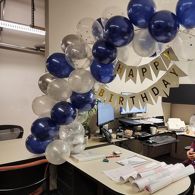 Navy Blue and Silver Balloons, 12 Inch Dark Midnight Blue Metallic Silver Latex Balloons Set for Boys Baby Shower Men Birthday 2026 Graduation Fathers Day Anniversary Denim Party Decorations