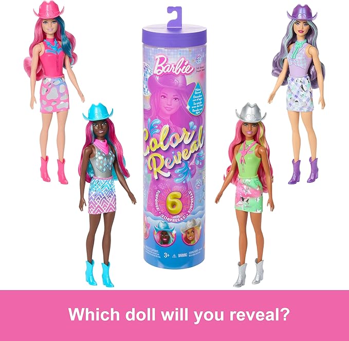 Barbie Color Reveal Fashion Doll & Accessories with 6 Surprises, Disco Star Series with Metallic Shine & Color-Change Bodice (Styles May Vary)