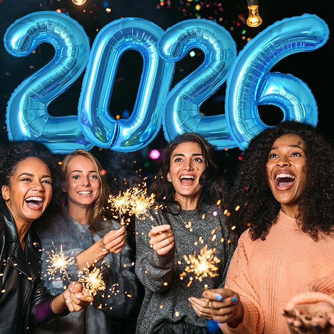 KALOR 42 Inch 2026 Blue Foil Mylar Number Balloons, 2026 New Years Decorations for 2026 Happy New Year Eve and Graduations Party Supplies
