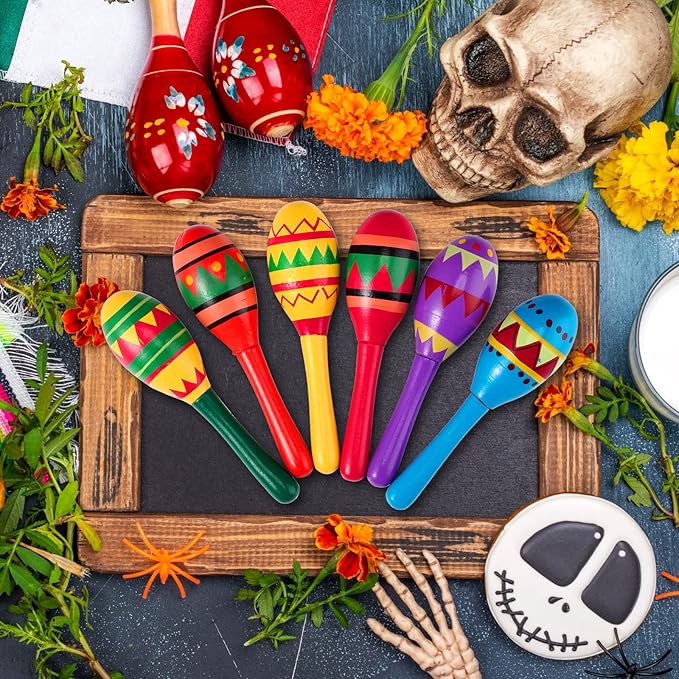 Hungdao 48 Pcs Mini Mexican Fiesta Wooden Maracas Bulk Wood Maracas for Kids Noisemaker for Fiesta Party Favors Cinco De Mayo Party Supplies Decor Taco Tuesday Event Luau Games (Classic Style)
