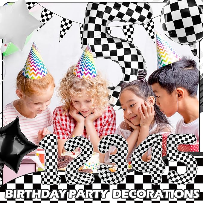 40 Inch Checkered Number Balloons 5 Black and White Foil Balloon for Girls & Boys Racing Car Theme Birthday Party Decorations, Party Supplies & Favors(Number 5)
