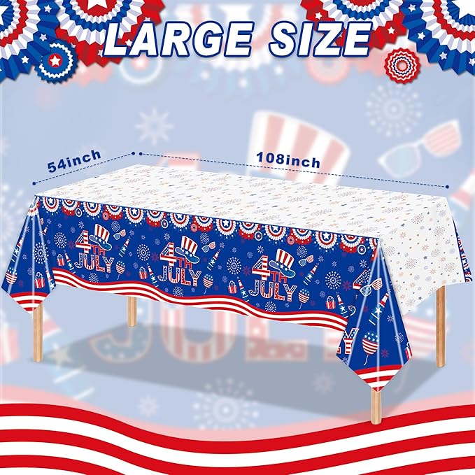 3-Pack Independence Day Party Tablecloths - 4th of July Festival Decorations - Disposable Table Covers - 54x108 Inches