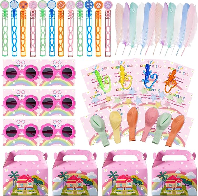 Vanblue 120Pcs Blue Paw Dog Party Favors,Birthday Decorations Pink Dog Theme Party Supplies for Girls Kids, Sticky Gecko with Cards Goodie Bag Stuffers,Pinata Stuffers,Family Games
