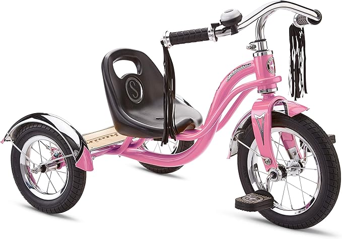 Schwinn Roadster Tricycle, 12 Inch Front Wheel Bike for Kids Ages 2-4, Low Center of Gravity, Retro Steel Frame, Adjustable Seat Grows with your Child, Rear Deck, Tricycle for Toddlers