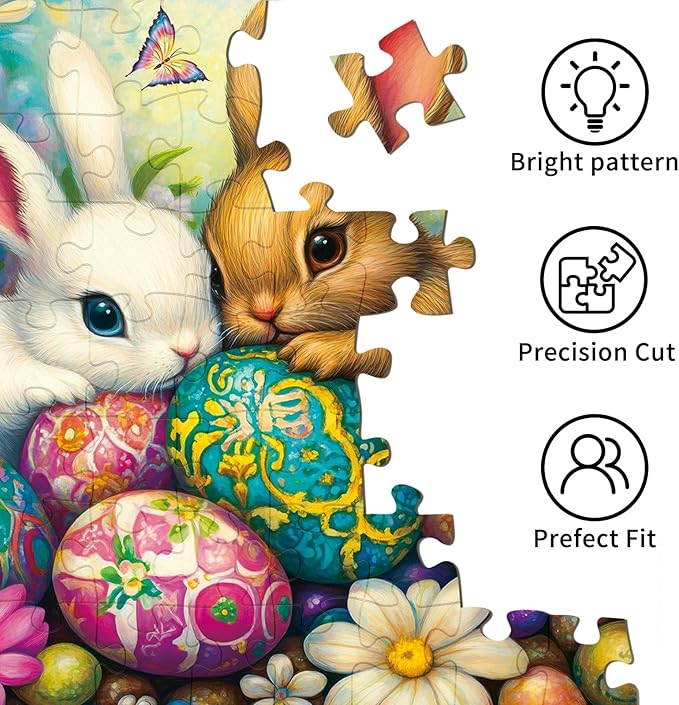Puzzles for Adults 1000 Pieces, Jigsaw Puzzle for Adults, Fun Challenging Puzzle, Bunny Duo Eggstravaganza Puzzles Game, Interlock Perfectly No Dust, Gifts for Easter Mother’s Day