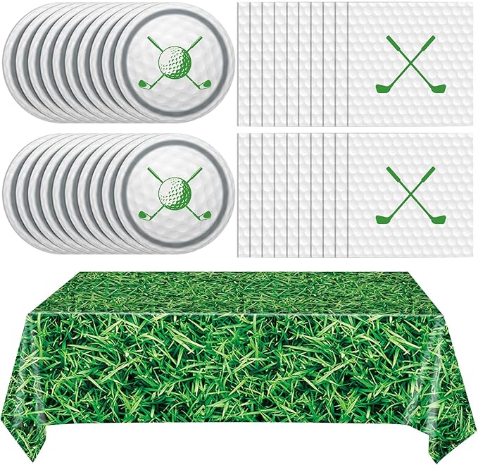 Golf Party Plates Napkins Tablecloth- 41PCS Golf Party Supplies Golf Party Tableware Set Golf Theme Paper Plates Napkins and Tablecover Disposable Golf Plates Golf Birthday Party Decorations Supplies