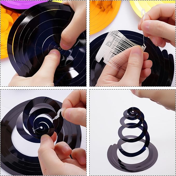 Colorful Ceiling Swirl Foil Decorations Hanging Plastic Streamer Themed Swirl Party Decoration for Wedding Thanksgiving Day Graduation Celebration, Pack of 28 (Black)