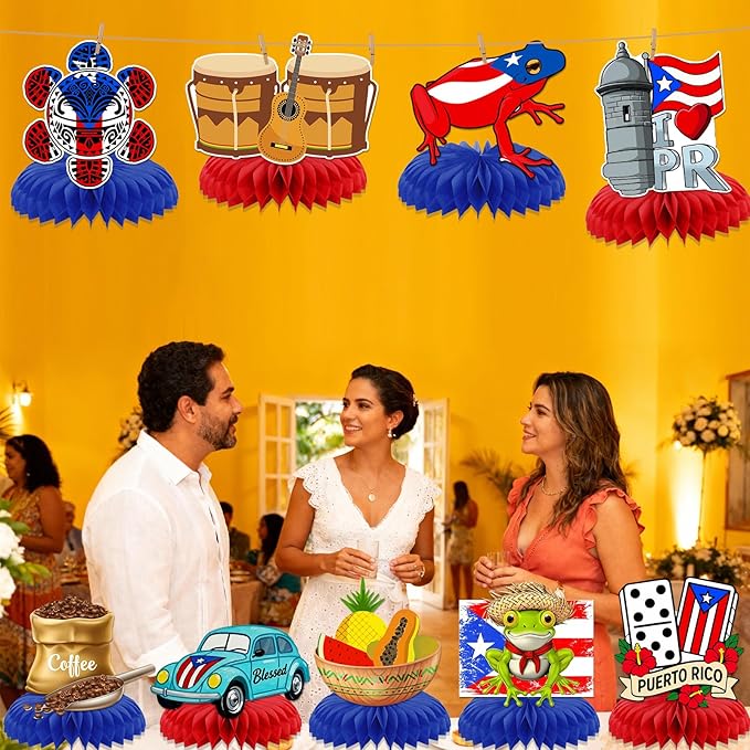 Puerto Rico Party Decorations: 9PCS Puerto Rico Honeycomb Centerpieces for Tables Puerto Rican Rapper Theme Party Decorations Puerto Rican Table Decor for Birthday Patriotic Festival Party Supplies