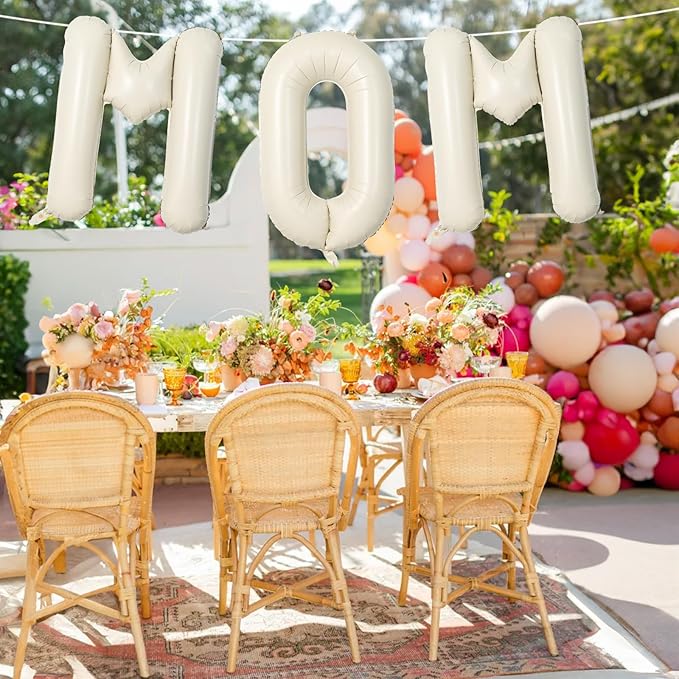 40 Inch Beige Mom Balloons for Mothers Day Decorations, Large Cream Mother's Day Mylar Foil Balloon Letter, Ivory White Sand Mom Alphabet Sign for Mama Birthday Baby Shower Party Decor Supplies