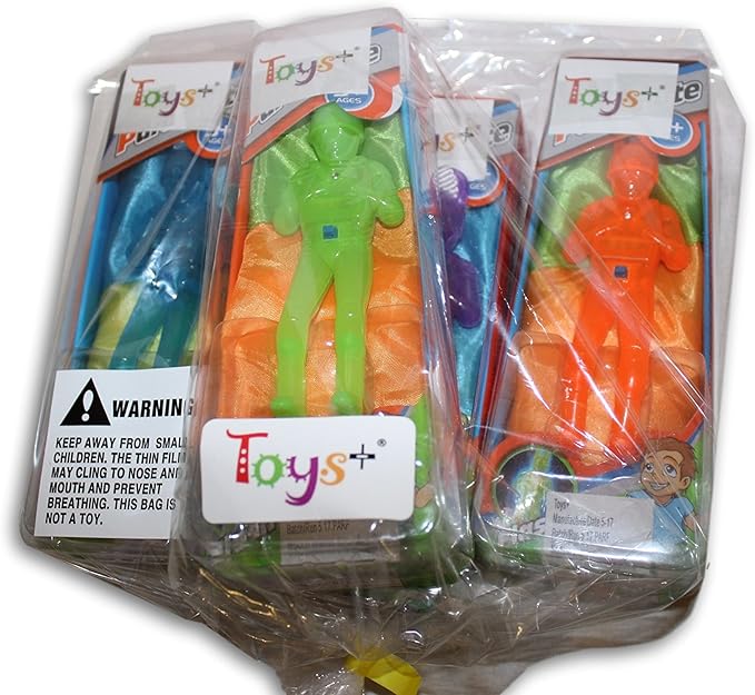 Toys+ Light Up 4 Pack Tangle Free Throwing Parachute Men Glow in The Dark! Blue, Orange, Green and Purple! for Kids and Children Parachute Man Set, Easter Basket