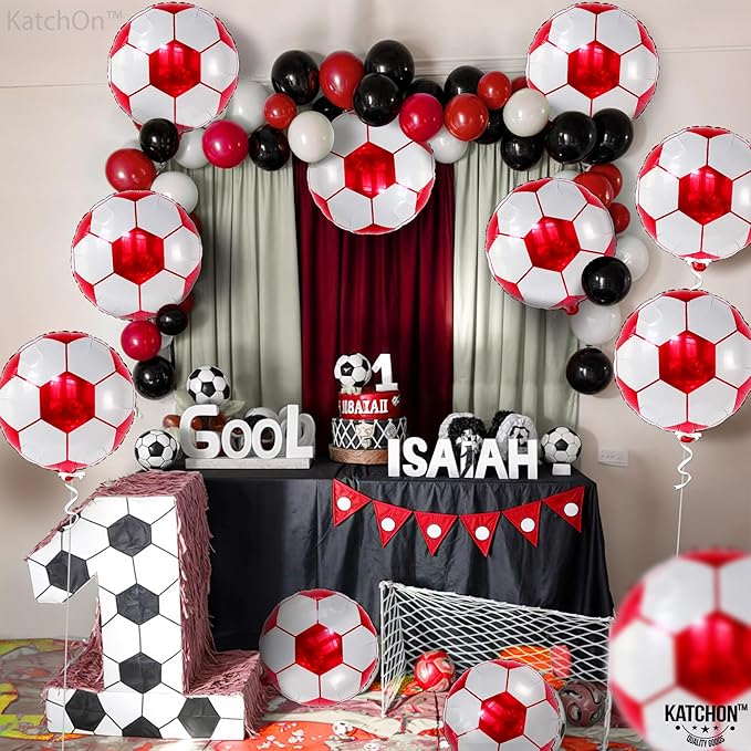 Katchon, Red Soccer Balloons -18 Inch, Pack of 10 | Soccer Birthday Party Decorations for Football Party Decorations, Sports Themed Party Decorations | Foil Soccer Ball Balloons For Birthday, Sports