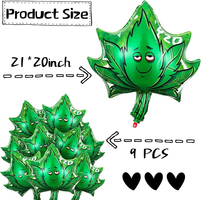 Charniol 9 Pcs 420 Weed Aluminum Balloon Decorations Set 420 Party Decorations Weed Balloons Birthday Party Supplies Aluminum Foil for Adults