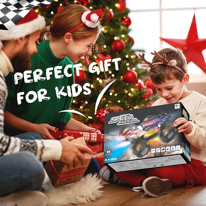 Remote Control Car, 2WD Off-Road Rc Truck, 20 KM/H All-Terrain RC Cars with Headlights & Body Lights, 2.4GHz, 2 Batteries, Remote Control Car for Boys 4-7 8-12, Gift Toys for Boys Girls
