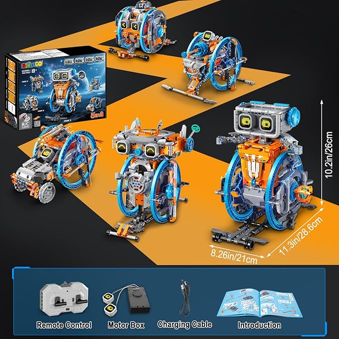 RC Robot Toys with Changeable LED Eyes & Sound, App & Remote Control Rechargeable Robotics with Unqiue Wheel Design 5-in-1 Model Kit Gift for Kids Boys Girls Teens Age 12+ Years Old(783 PCS)