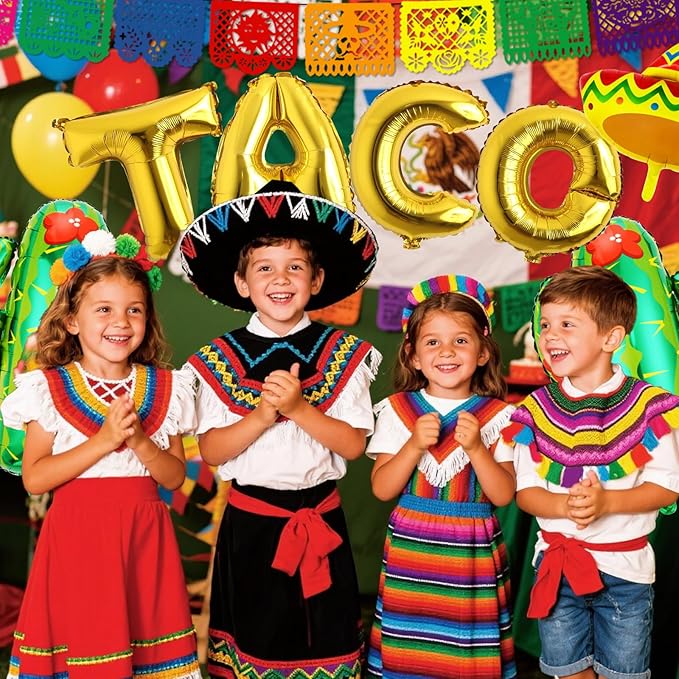 18 PCS Fiesta Party Supplies - Taco, Mexican, Cactus, Avocado, Hat Jumbo Mylar Foil Balloons - Cinco De Mayo Party Decorations