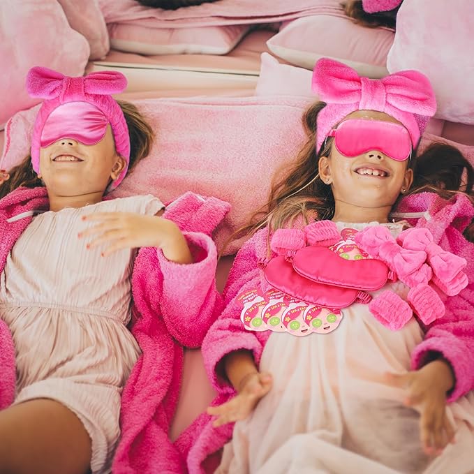 72 Pcs Spa Sleepover Party Supplies for Girls With DIY Stickers And Greeting Card Rose Red Headband Wristbands Eye Mask Hair Scrunchie Tote Bag Sleeping Slumber Party Favors