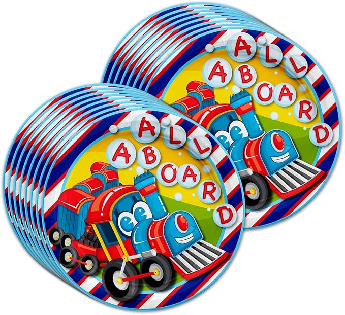 All Aboard! Train Birthday Party Supplies Set Plates Napkins Cups Tableware Kit for 16